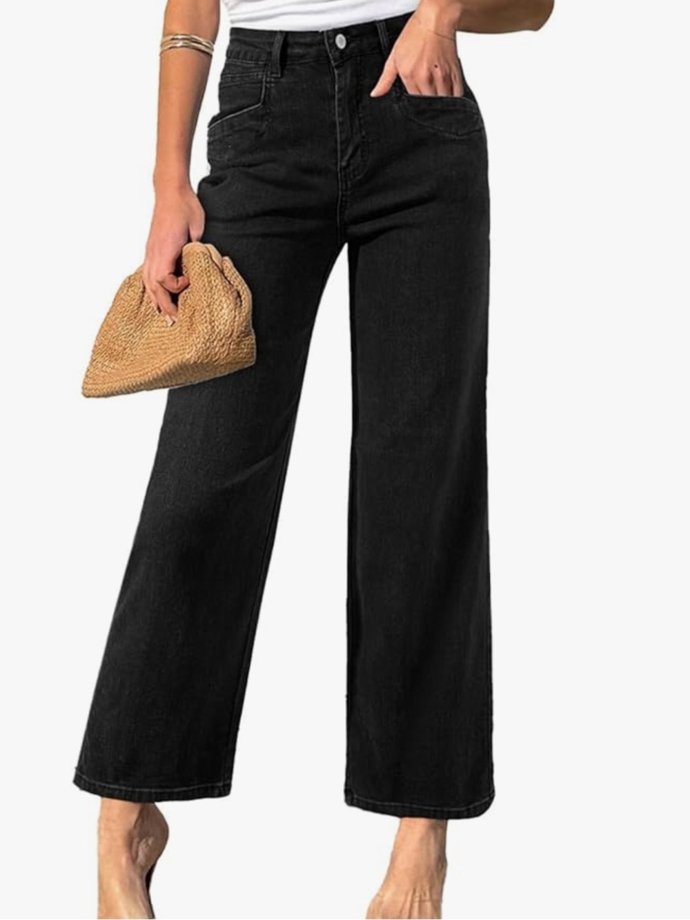 Sidefeel Women's Straight Leg Jeans High Waisted Stretchy Jeans
 - Black